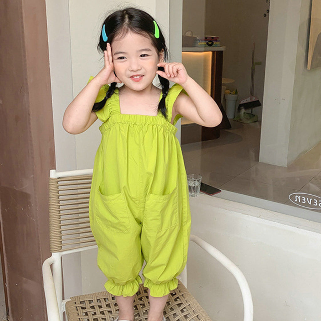 Baby Girl Solid Sleeveless Strap Design Jumpsuit