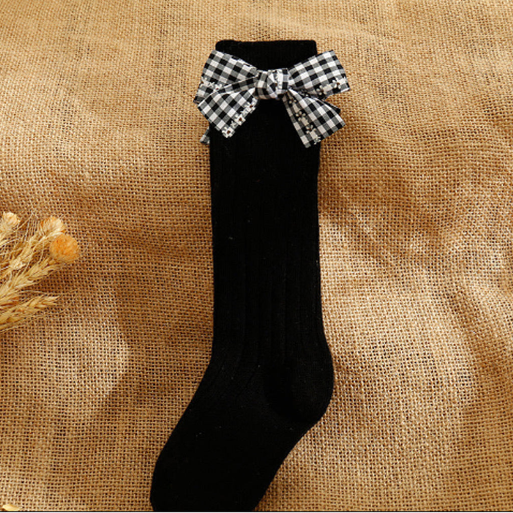 Baby Solid Bowknot Breathable Middle Socks